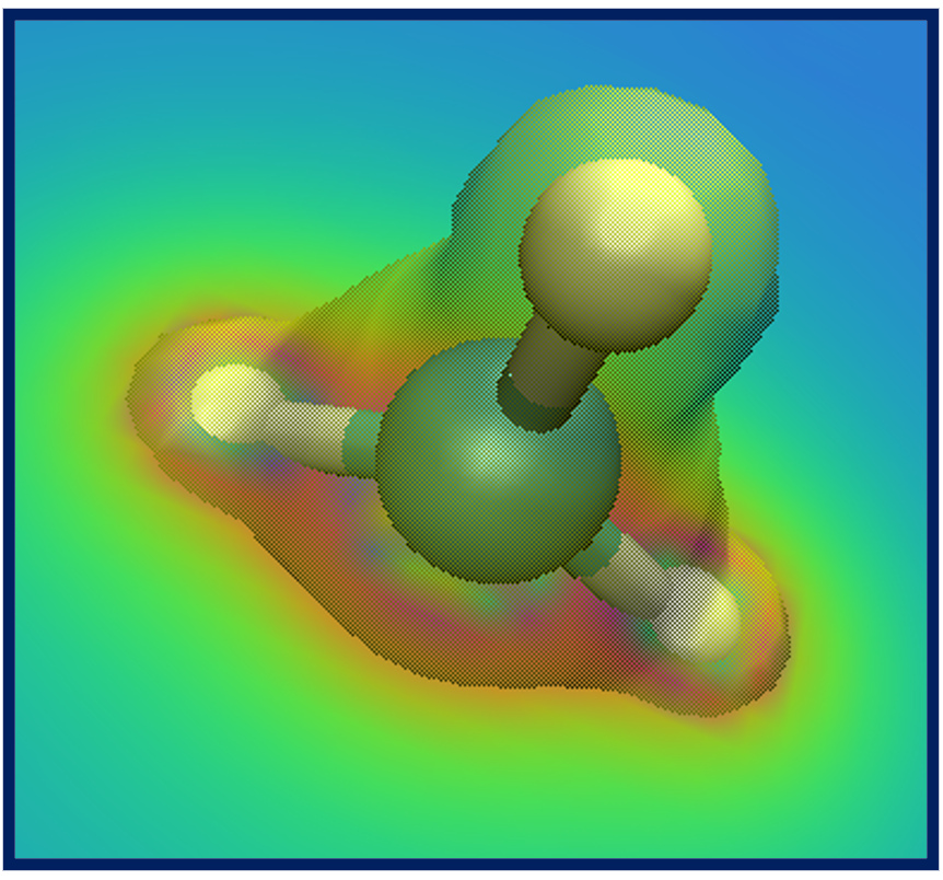 The local potential of the CH3 radical visualized in VMD.